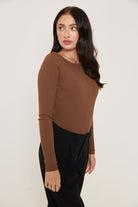 Boat Neck Ribbed Bodysuit - Light Brown - Sa - Sa Studio