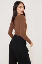 Boat Neck Ribbed Bodysuit - Light Brown - Sa - Sa Studio