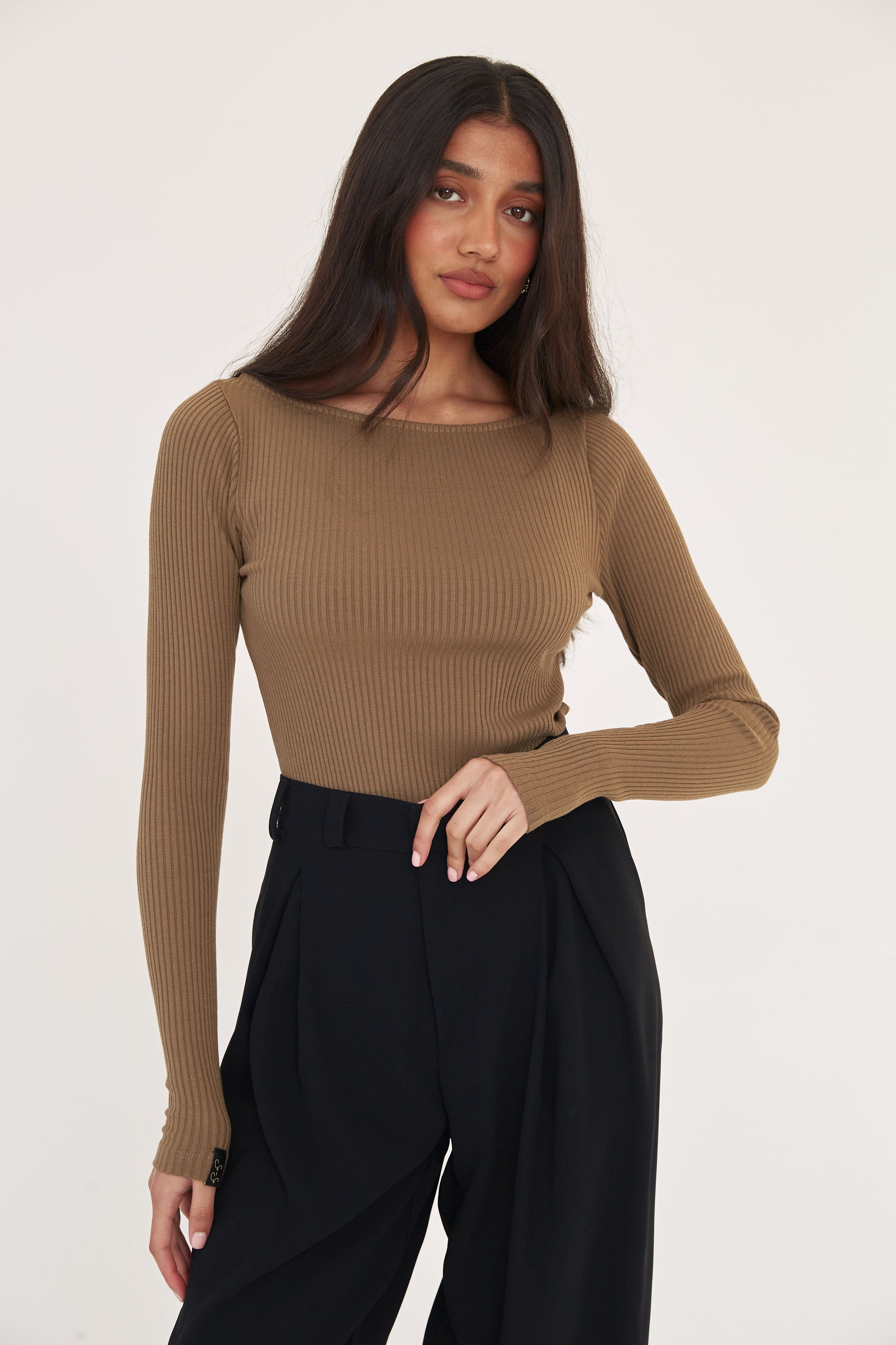 Boat Neck Ribbed Bodysuit - Olive – Sa-Sa Studio