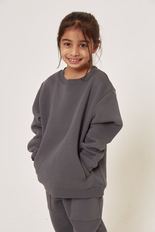 Kids Oversized Sweatshirt - Dark Grey - Sa-Sa Studio