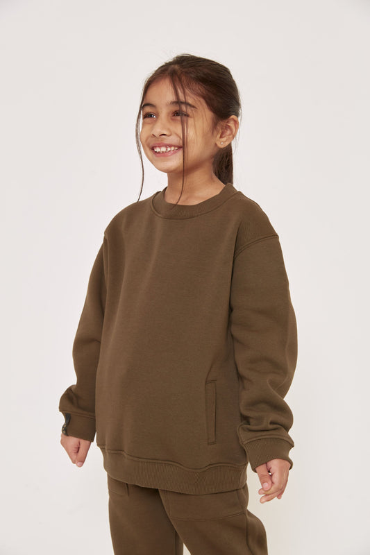 Kids Oversized Sweatshirt - Olive - Sa-Sa Studio