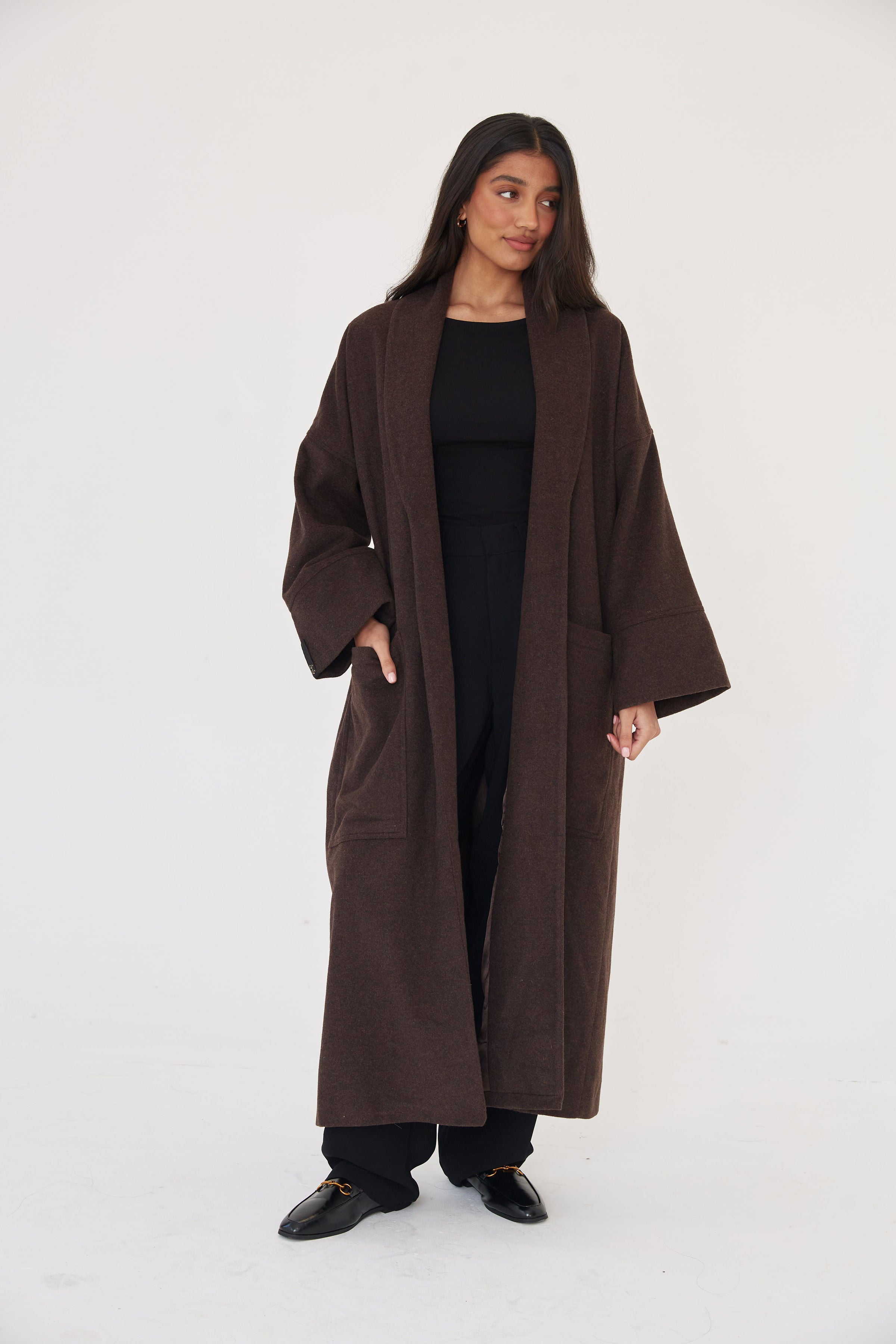 Relaxed Wool Coat Dark Brown